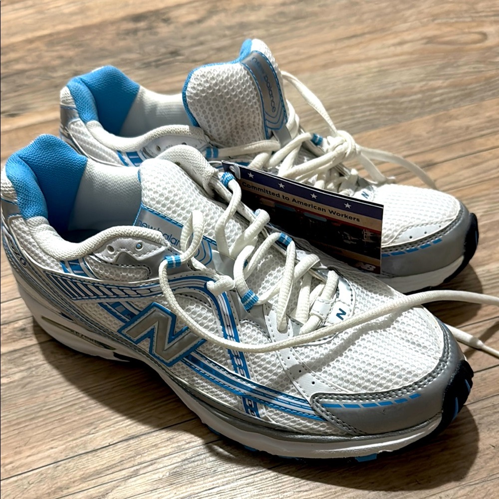 New Balance White and Blue Sneakers